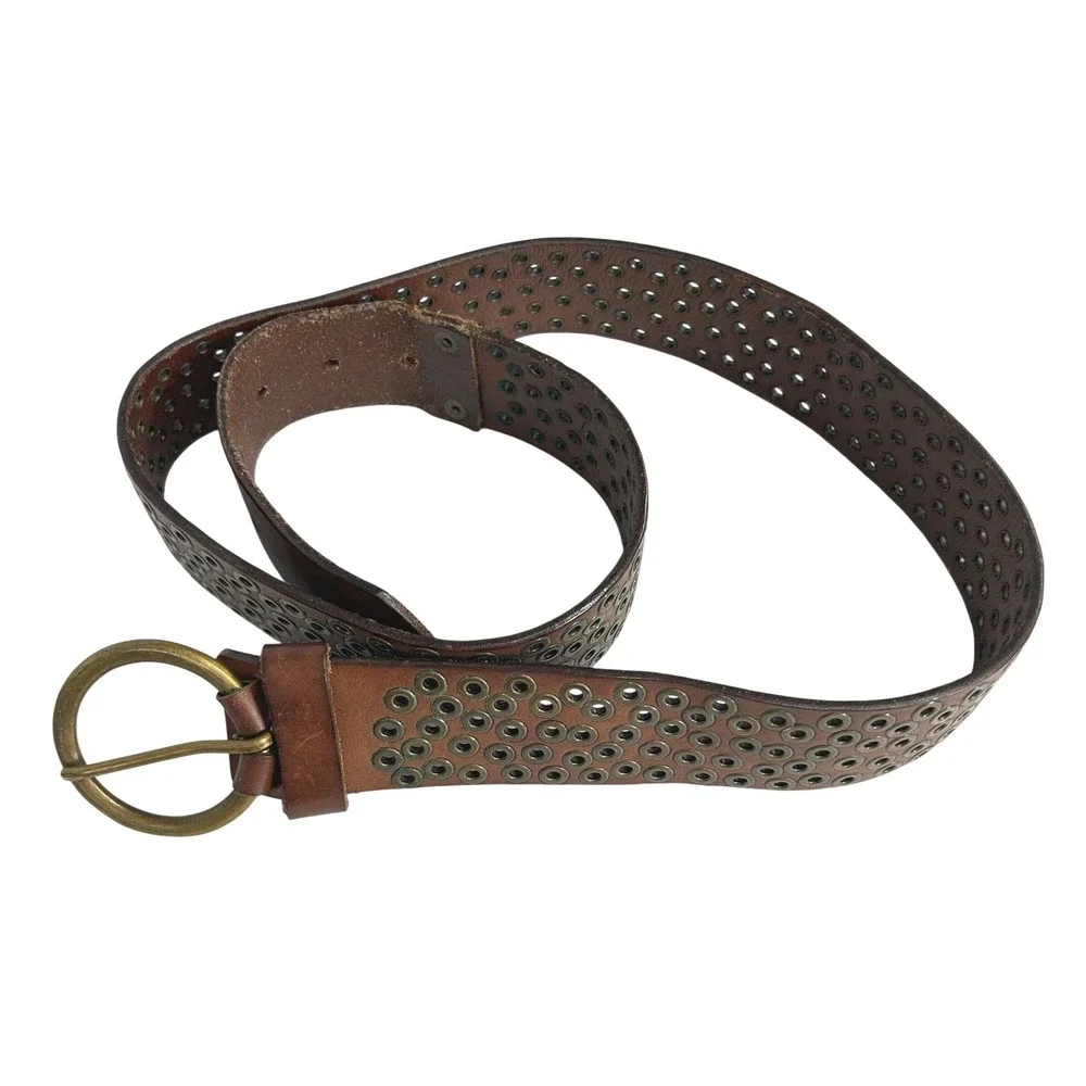 Abercrombie & Fitch‎ Grommet Studded Leather Belt L Brown Boho Indie Sleaze Y2K
